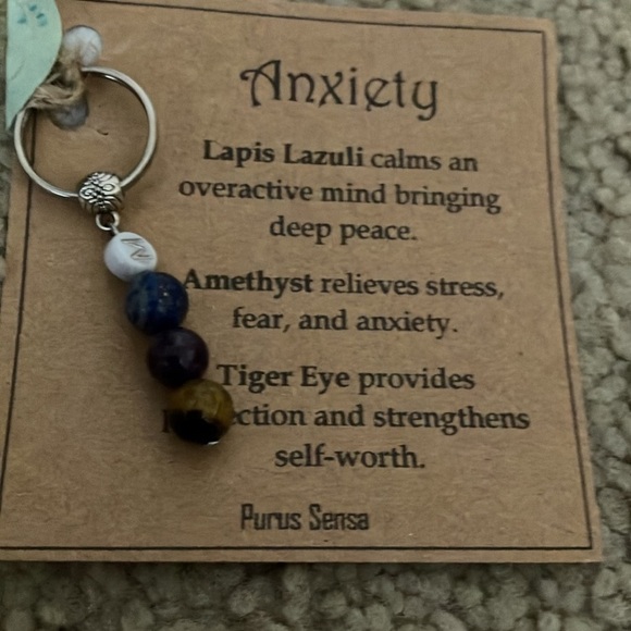 Hand Crafted Accessories - Anxiety Relief Keychain real Gemstones Tiger’s eye, amethyst, lapis lazuli, new